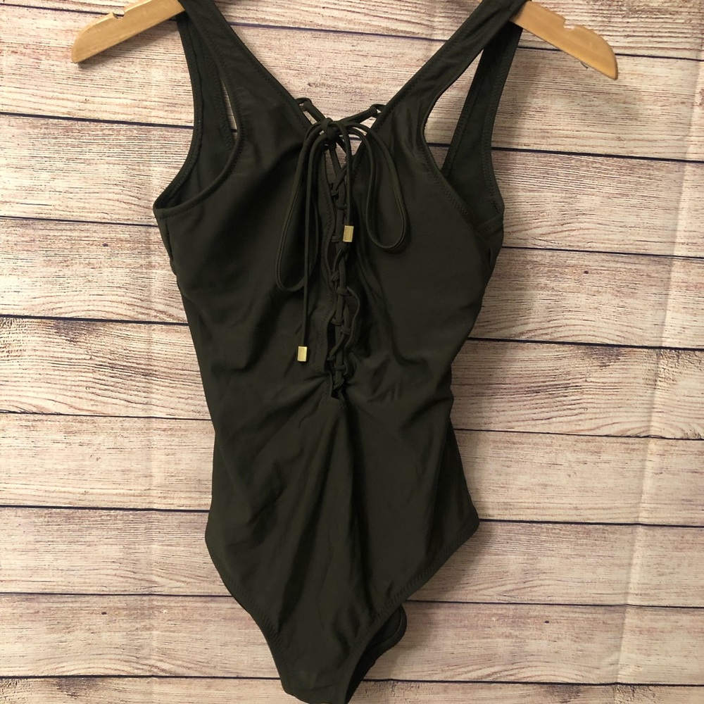 Army Green Lace Up One Piece Bathing Suit